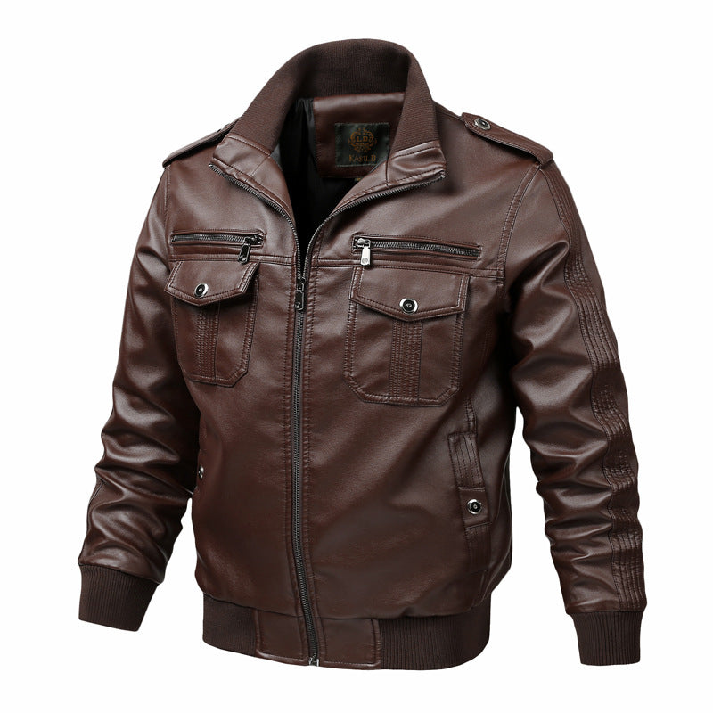 Men’s Oversized PU Leather Biker Jacket with Stand Collar