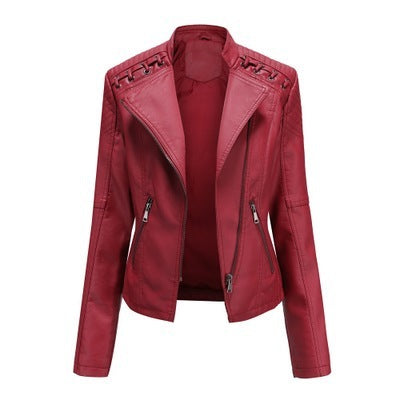 Women's Slim Fit PU Leather Motorcycle Jacket with Chic Style