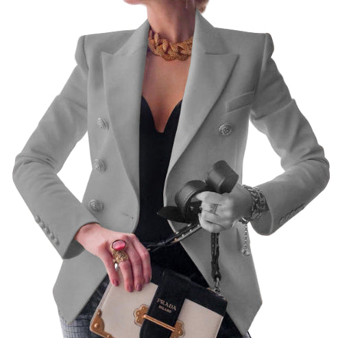 Women's Elegant Metal Button Blazer for Chic Winter Style