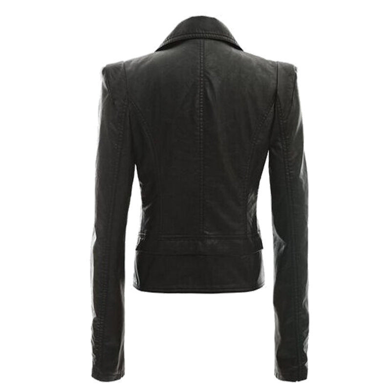 Women’s PU Leather Motorcycle Jacket with Faux Fur Lining