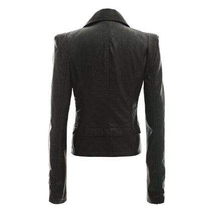 Women’s PU Leather Motorcycle Jacket with Faux Fur Lining