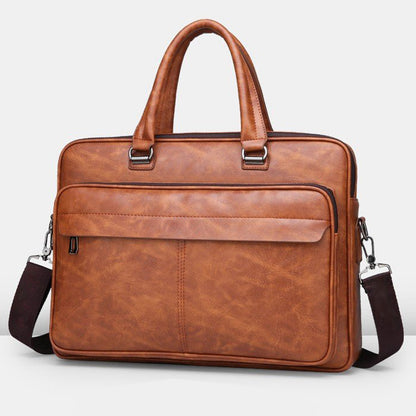 Men’s Simple Business Handbag Stylish Leather Briefcase Office Work Bag