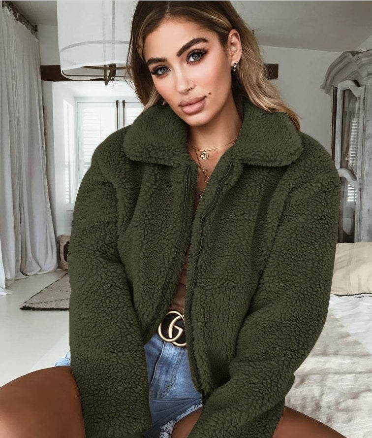 Women's Velvet Lapel Short Fur Jacket for Elegant Winter Style