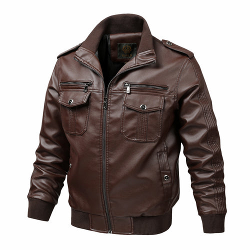 Men’s Oversized PU Leather Biker Jacket with Stand Collar