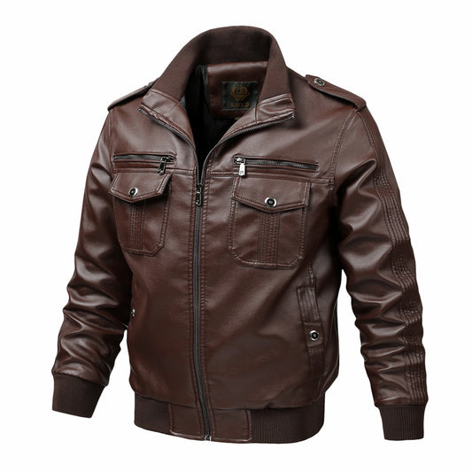 Men’s Oversized PU Leather Biker Jacket with Stand Collar