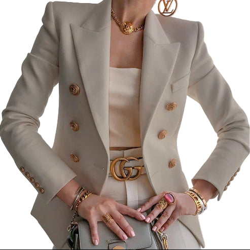 Women's Elegant Metal Button Blazer for Chic Winter Style