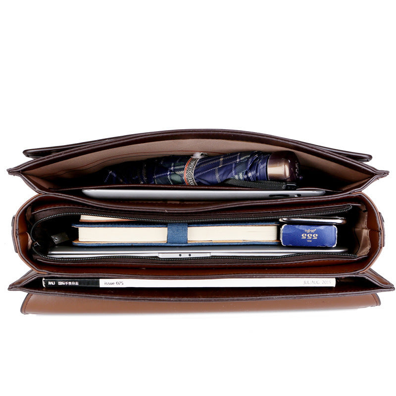 Men’s Leather Business Handbag Classic Office Briefcase Work Shoulder Bag