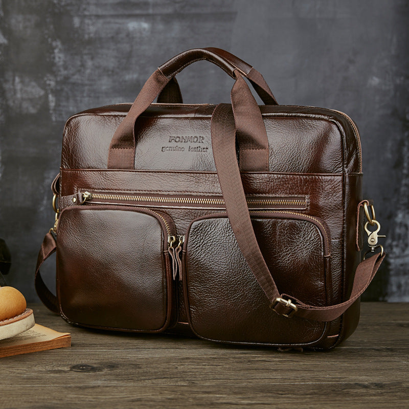 Men’s Leather Business Briefcase Classic Office Work Shoulder Laptop Handbag