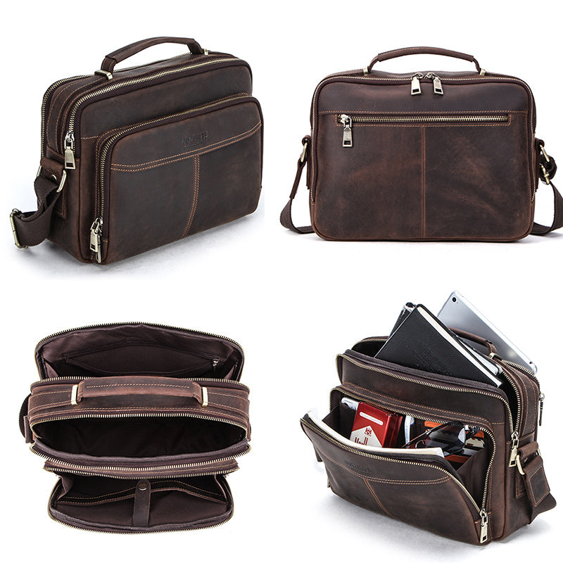 Men’s Multifunctional Leather Bag Large Capacity Travel Business Handbag