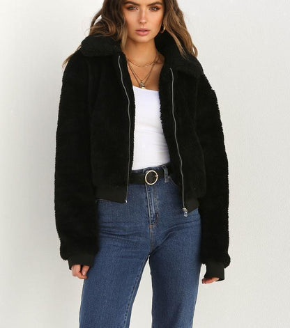 Women's Velvet Lapel Short Fur Jacket for Elegant Winter Style