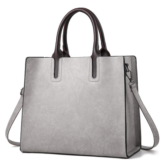 Women’s Large Capacity Soft Square Vertical Casual Leather Handbag Tote