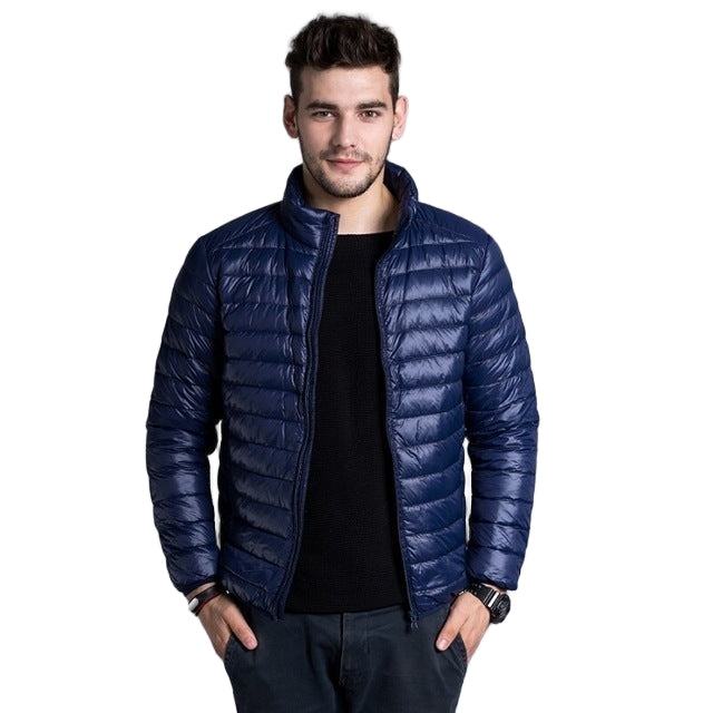 Men's Winter Duck Down Bomber Jacket with Hooded Cotton Design