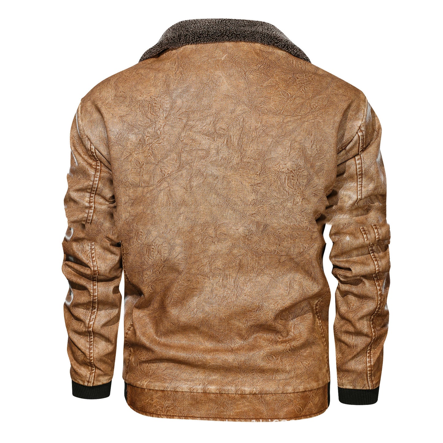Men’s Lapel PU Leather Jacket with Velvet Padding for Winter