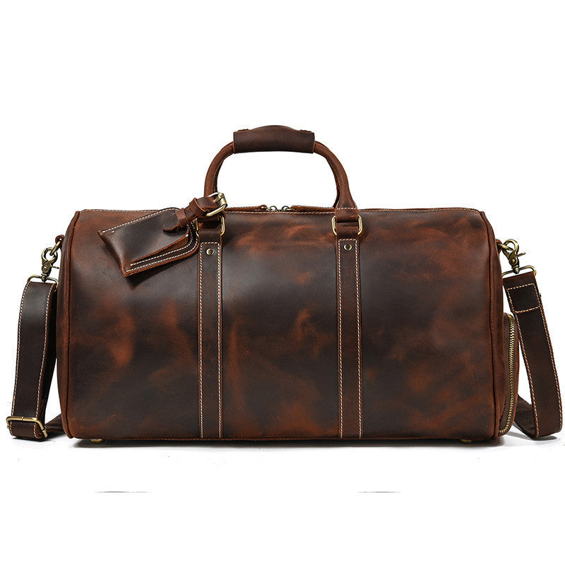 Men’s Crazy Horse Leather Travel Duffel Bag Retro Weekend Carry Bag