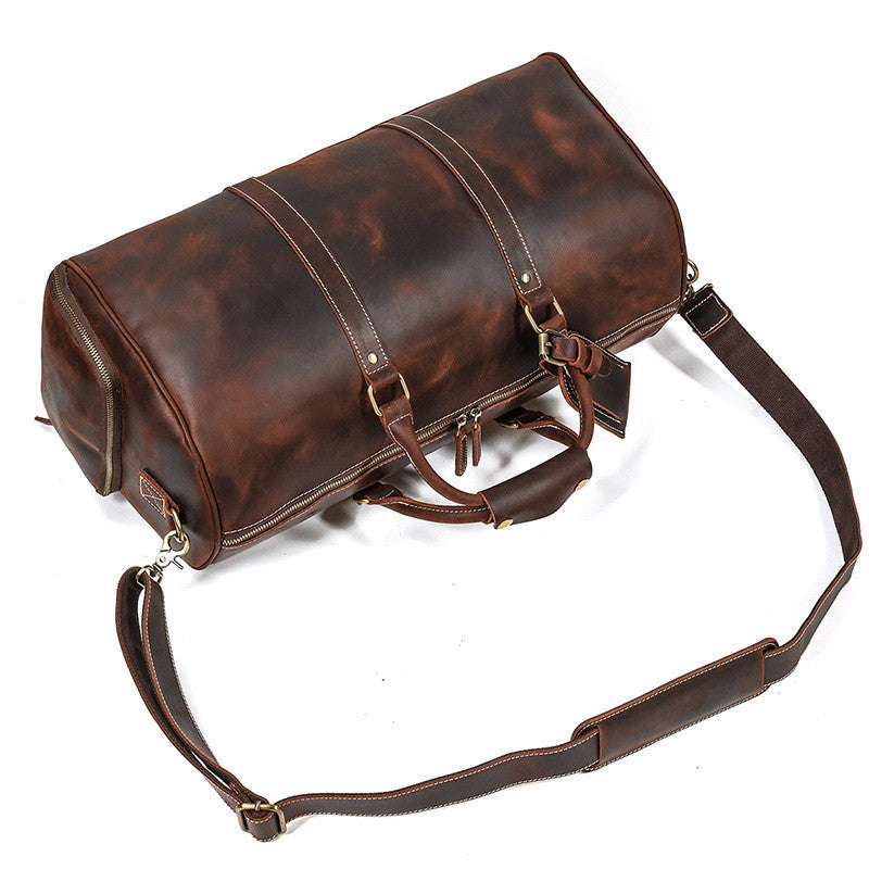 Men’s Crazy Horse Leather Travel Duffel Bag Retro Weekend Carry Bag