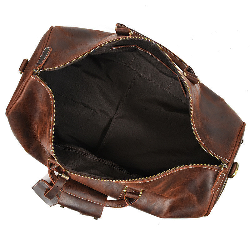 Men’s Crazy Horse Leather Travel Duffel Bag Retro Weekend Carry Bag