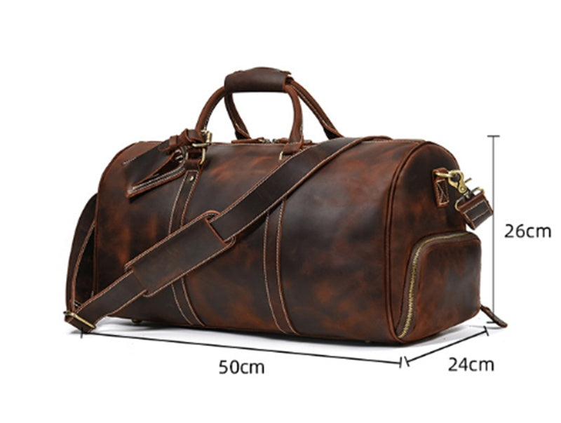 Mens Leather Travel Bag | Crazy Horse Leather Retro Duffel Bag