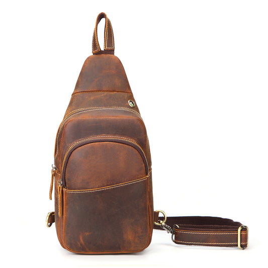 Men’s Horse Leather Chest Bag Stylish Shoulder Messenger Crossbody Handbag