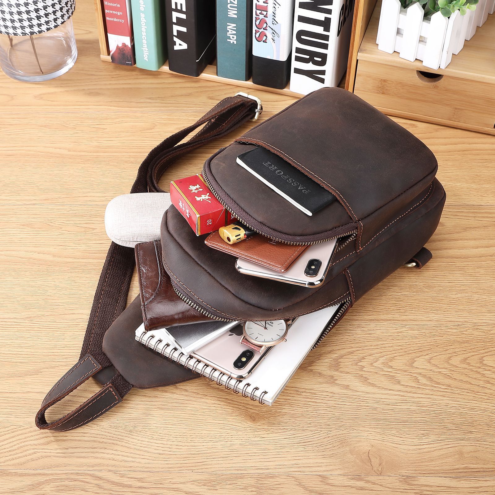 Mens Horse Leather Chest Bag | Shoulder Messenger Bag