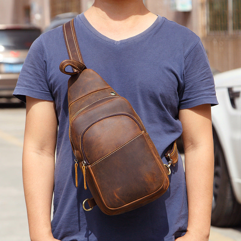 Men’s Horse Leather Chest Bag Stylish Shoulder Messenger Crossbody Handbag