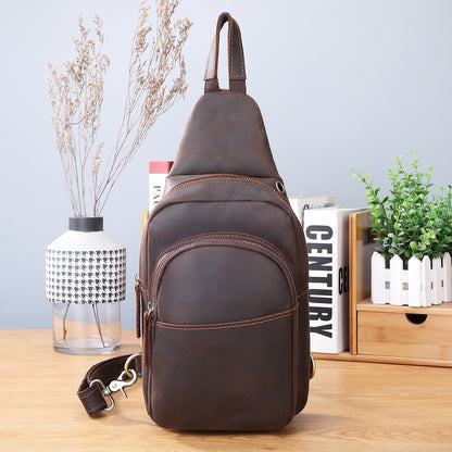 Men’s Horse Leather Chest Bag Stylish Shoulder Messenger Crossbody Handbag