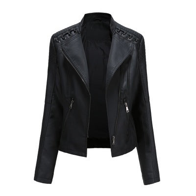 Women's Slim Fit PU Leather Motorcycle Jacket with Chic Style
