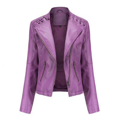 Women's Slim Fit PU Leather Motorcycle Jacket with Chic Style