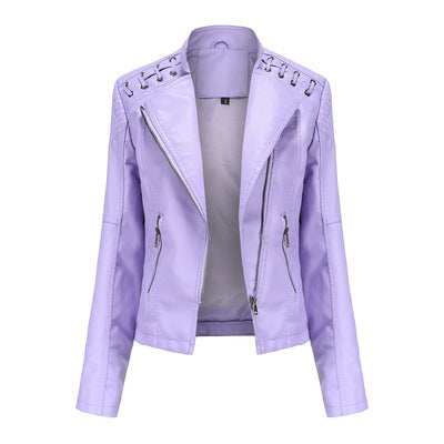 Women's Slim Fit PU Leather Motorcycle Jacket with Chic Style