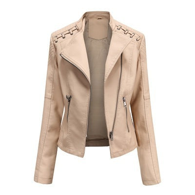 Women's Slim Fit PU Leather Motorcycle Jacket with Chic Style
