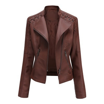 Women's Slim Fit PU Leather Motorcycle Jacket with Chic Style