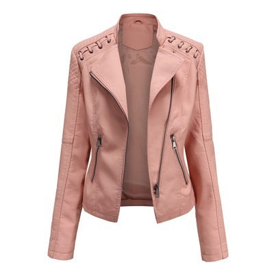 Women's Slim Fit PU Leather Motorcycle Jacket with Chic Style