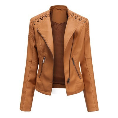 Women's Slim Fit PU Leather Motorcycle Jacket with Chic Style