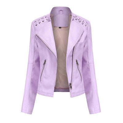 Women's Slim Fit PU Leather Motorcycle Jacket with Chic Style
