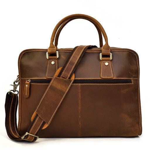 Men’s Vintage Leather Commuter Business Handbag Stylish Office Shoulder Bag