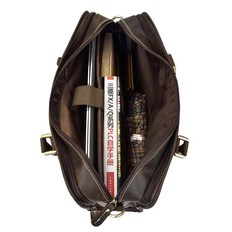 Men’s Vintage Leather Commuter Business Handbag Stylish Office Shoulder Bag
