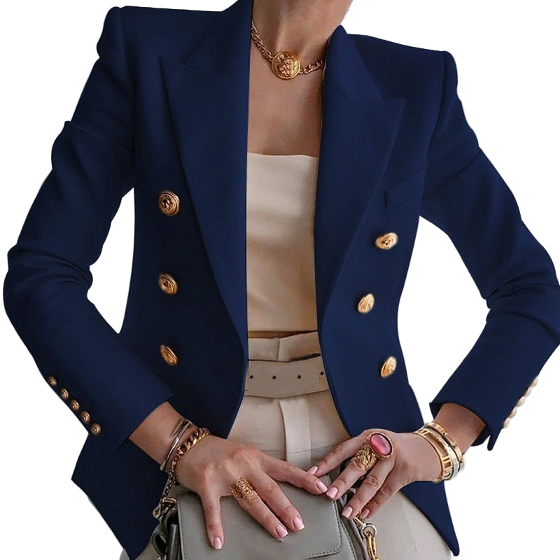 Women's Elegant Metal Button Blazer for Chic Winter Style