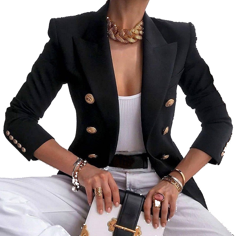 Women's Elegant Metal Button Blazer for Chic Winter Style