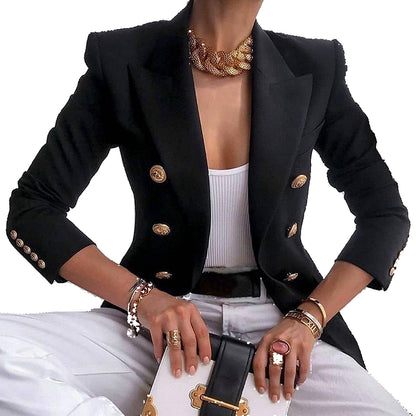 Women's Elegant Metal Button Blazer for Chic Winter Style