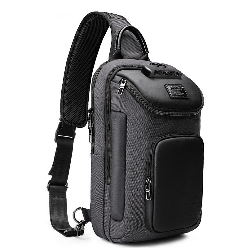 Men's Casual Chest Bag With Lock Waterproof Shoulder Strap