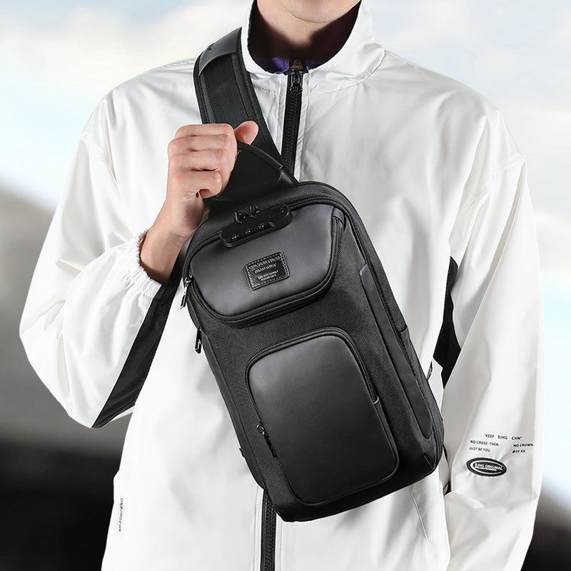 Men's Casual Chest Bag With Lock Waterproof Shoulder Strap