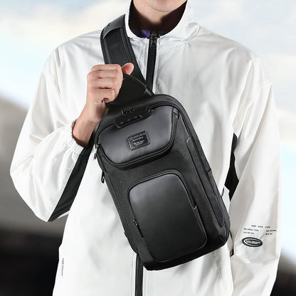 Men's Casual Chest Bag With Lock Waterproof Shoulder Strap
