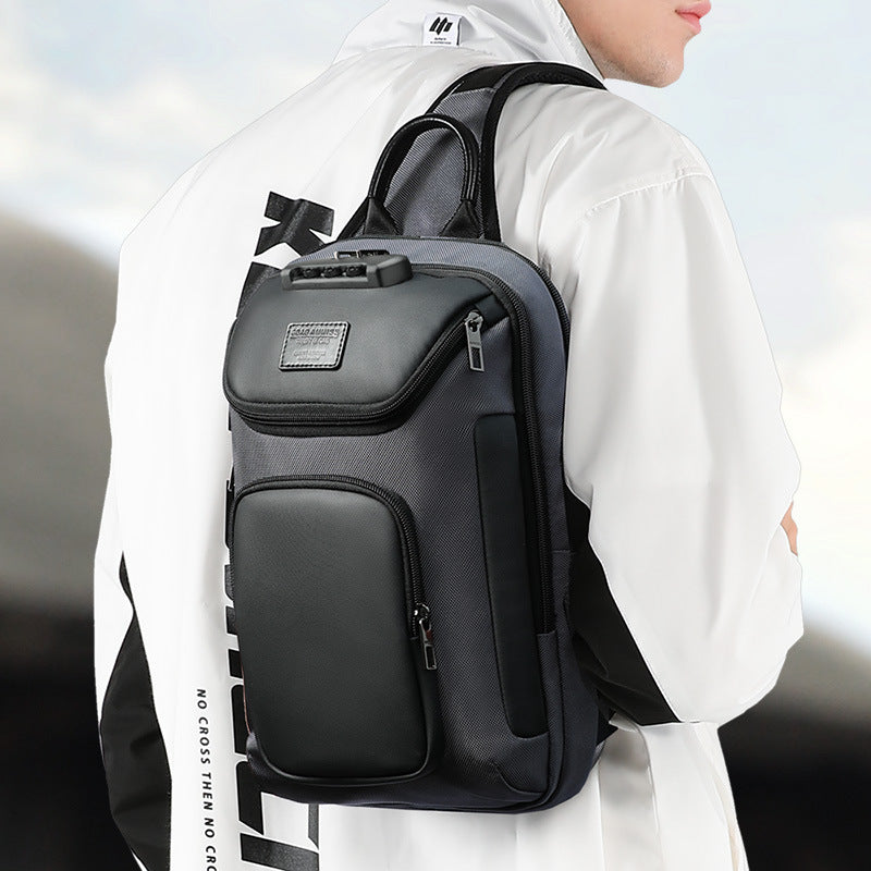 Men's Casual Chest Bag With Lock Waterproof Shoulder Strap
