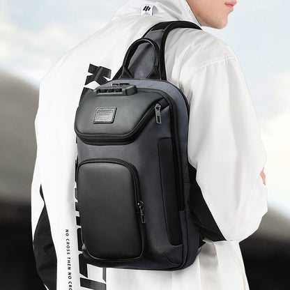 Men's Casual Chest Bag With Lock Waterproof Shoulder Strap