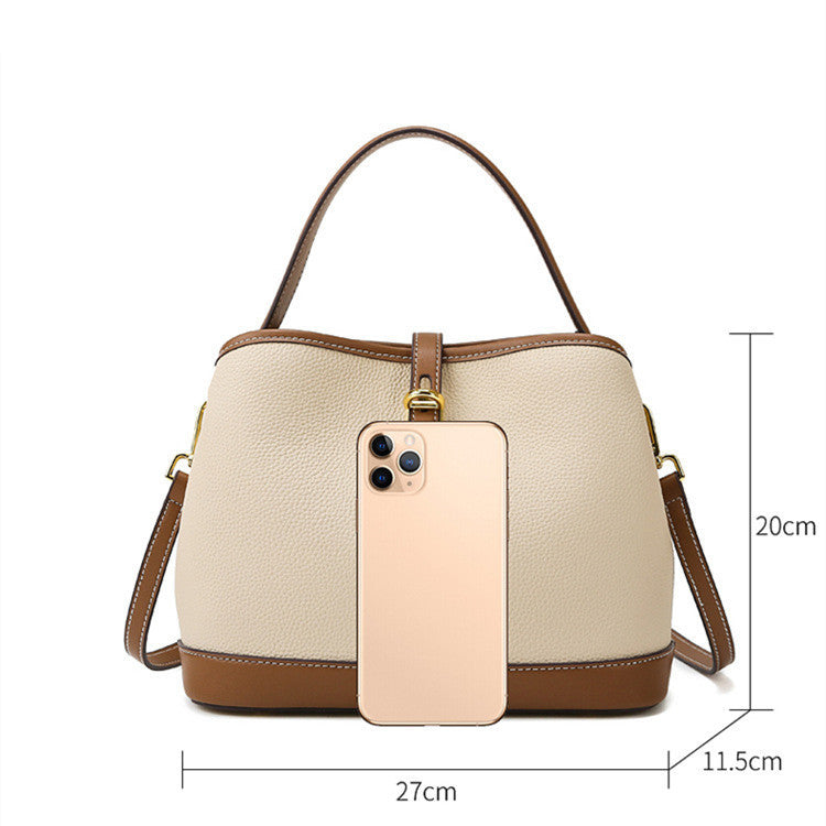 Womens Lychee Pattern Large Capacity Contrast Color Single Shoulder Messenger Bag