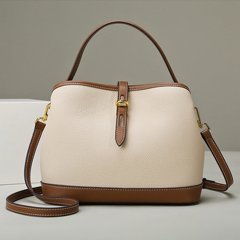 Womens Lychee Pattern Large Capacity Contrast Color Single Shoulder Messenger Bag