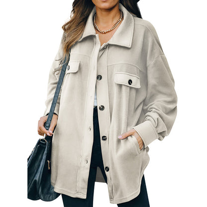 Women's Fleece Lapel Cardigan Jacket for Cozy Elegant Layering