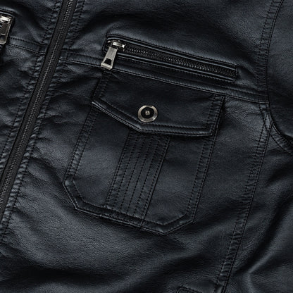 Men’s Oversized PU Leather Biker Jacket with Stand Collar