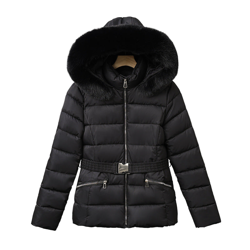 Women's Elegant Warm Cotton-Padded Coat with Fur Collar