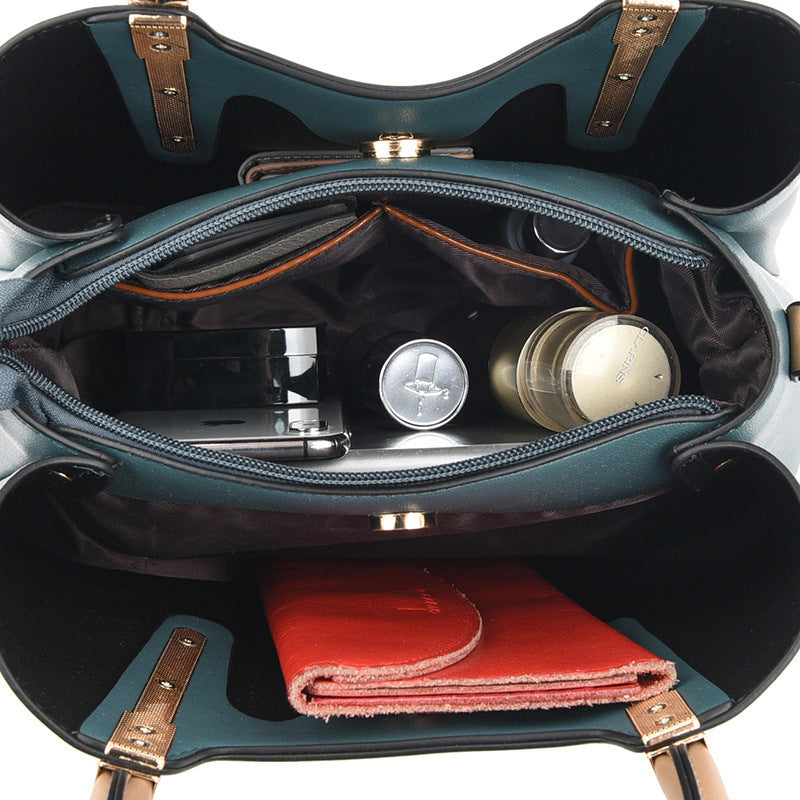 Womens Horizontal Square Double Root handbag - Large Capacity