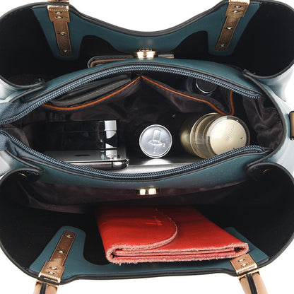 Women’s Large Capacity Horizontal Square Double Handle Leather Handbag